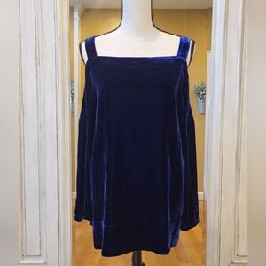 Tibi Navy Cold Shoulder Velvety Rayon/Silk Blouse sz. Large